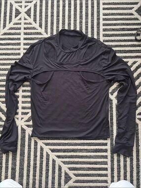 Women’s Black Long-Sleeve Layered Cutout Top